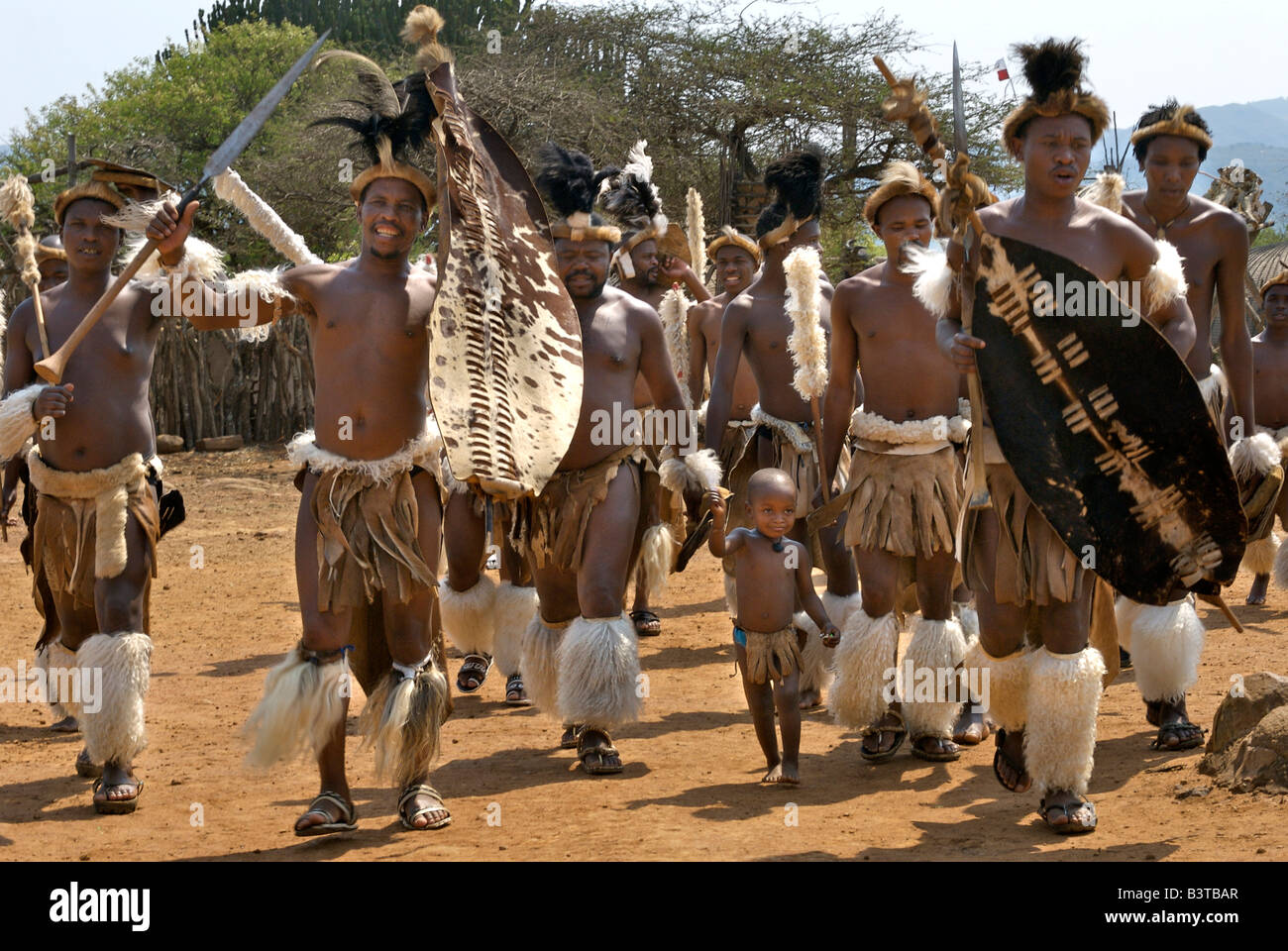 Zulu warriors stick-fighting, Shakaland, South Africa Stock Photo