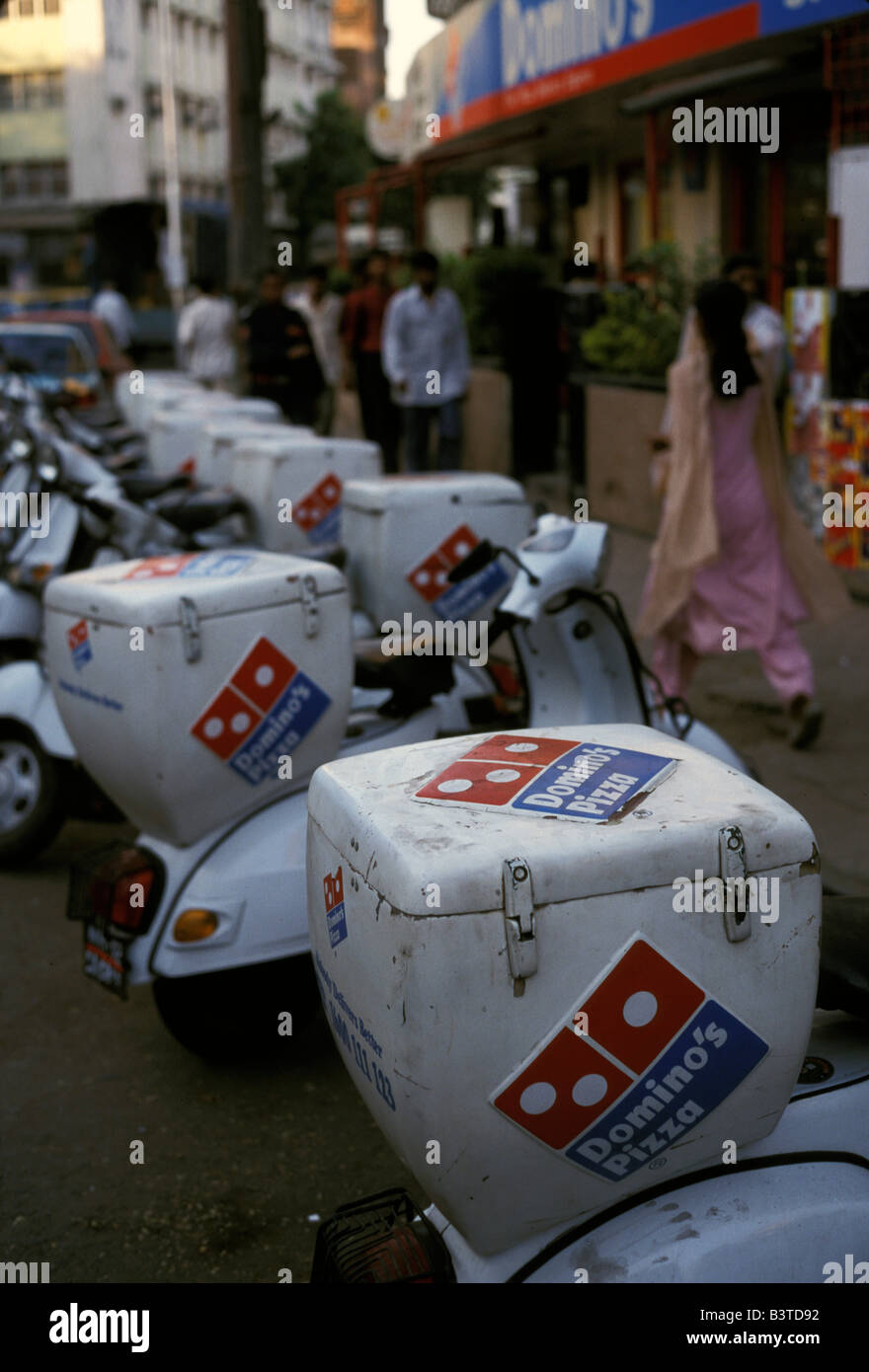 Asia, India, Bombay. Domino's Pizza transportation, aimed at Indian middle class consumers. Stock Photo
