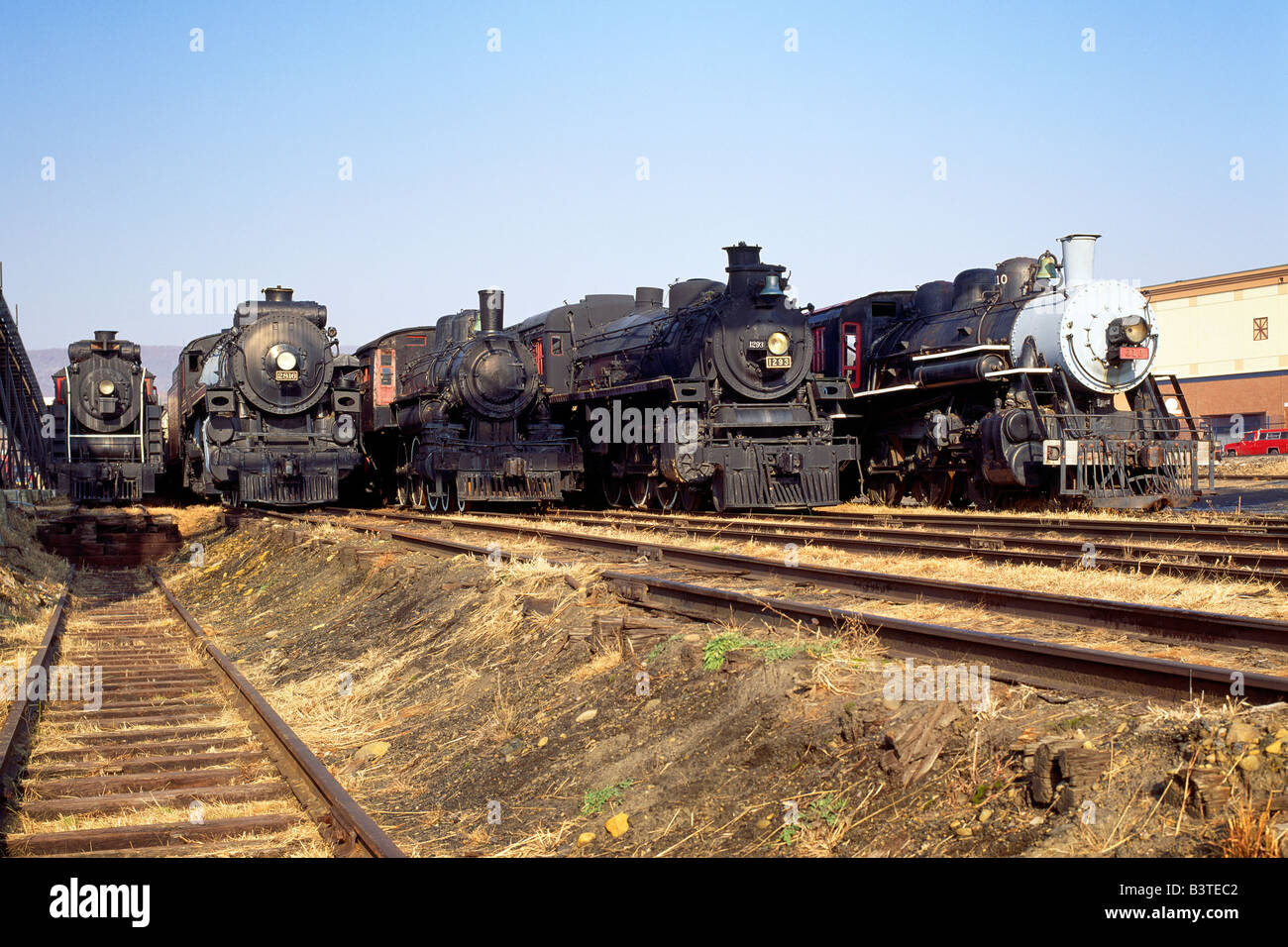 LOCOMOTIVES AT STEAMTOWN NATIONAL HISTORIC SITE; LARGEST COLLECTION OF LOCOMOTIVES IN THE USA.  SCRANTON, PENNSYLVANIA, USA Stock Photo