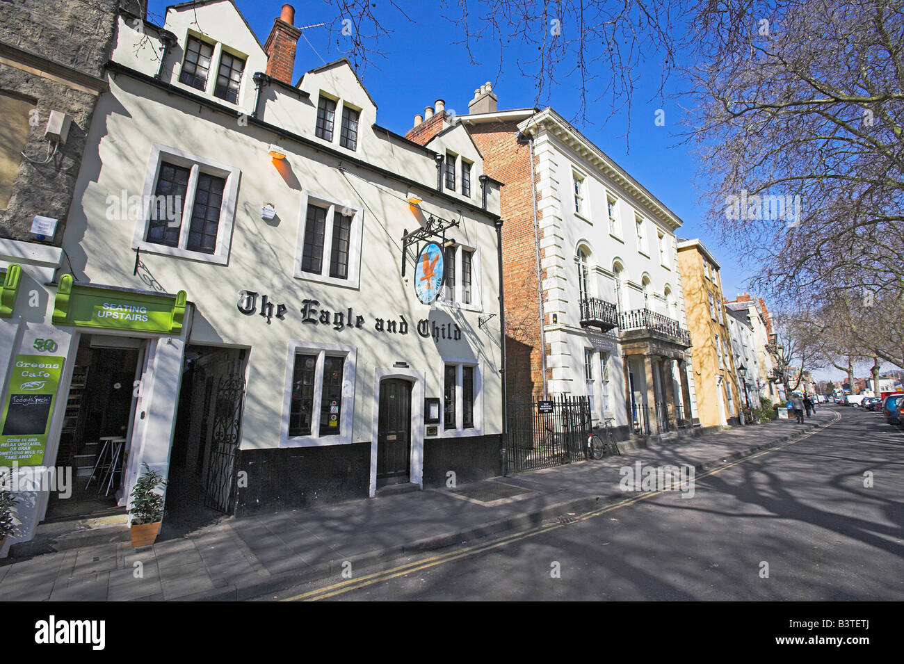 England, Oxford. The Eagle and Child pub. During the 1950s and 1960s, CS Lewis and JRR Tolkein would meet here, along with their circle of literary friends known as 'The Inklings' to read and discuss their latest work, including the Chronicles of Narnia and The Lord of the Rings. Stock Photo