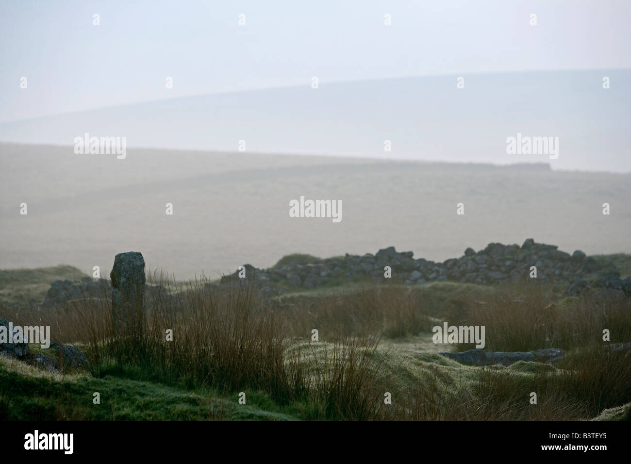 Nuns Cross Farm, on Fox Tor Mire, Dartmoor, South Devon, England. Stock Photo