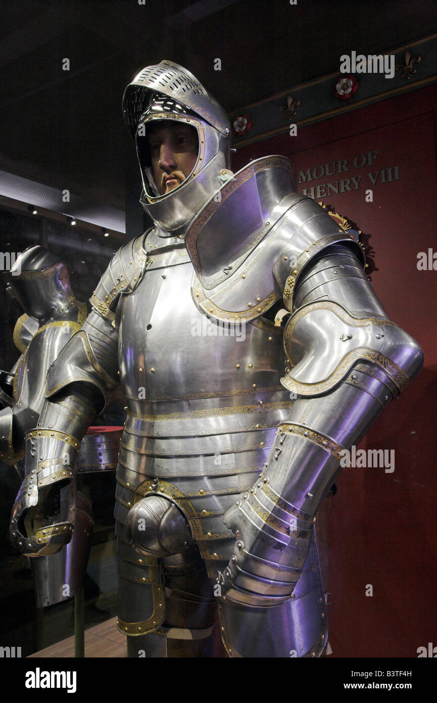 England, London, Tower of London. A suit of medieval armour on display