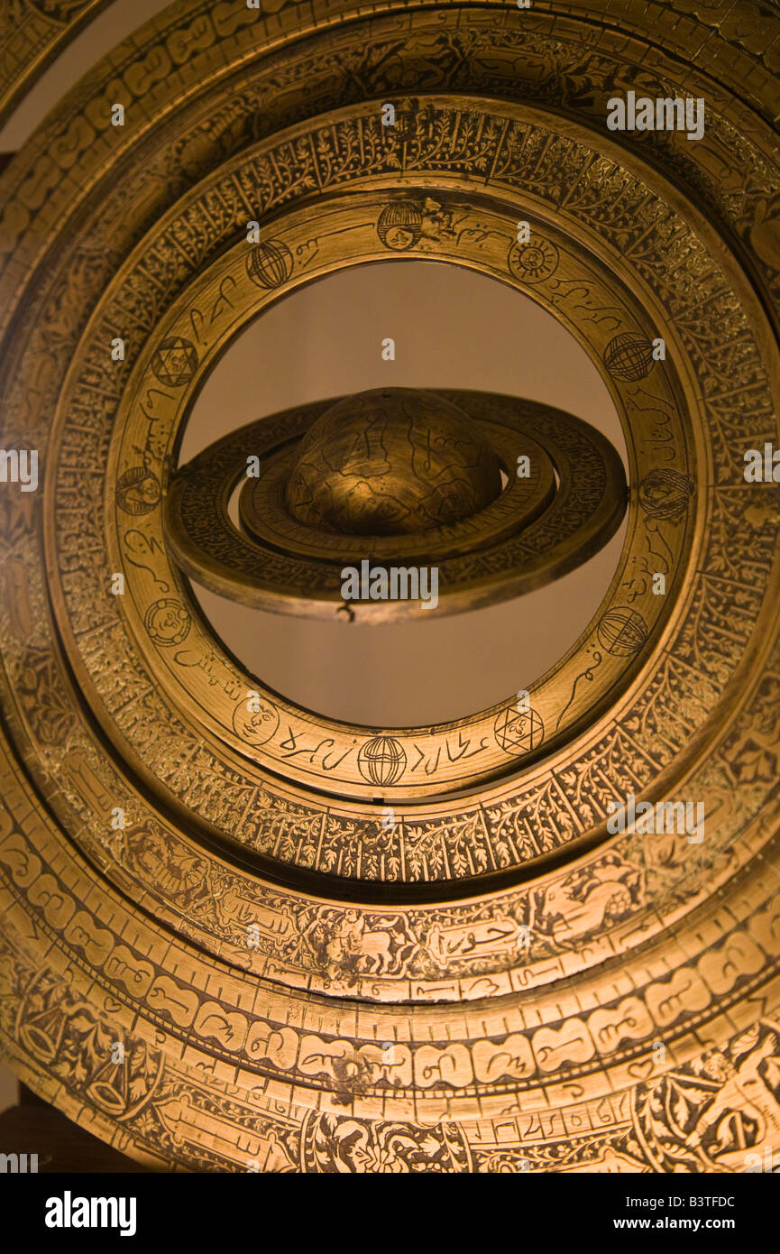 Oman, Muscat, Ruwi. Sultan's Armed Forces Museum at the Bayt al, Falaj House, Early Arabian Astrolabe Navigational Device Stock Photo