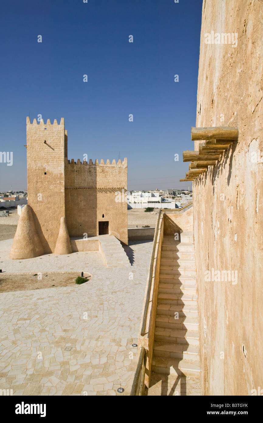 Qatar, Umm Salal, Umm Salal Mohammed. Umm Salal Mohammed Fort. Barzan Tower, Traditional Arabian Gulf Defensive Structure Stock Photo