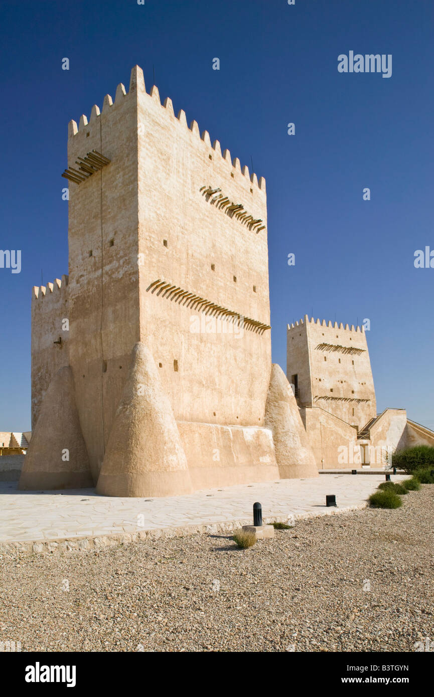 Qatar, Umm Salal, Umm Salal Mohammed. Umm Salal Mohammed Fort. Barzan Tower, Traditional Arabian Gulf Defensive Structure Stock Photo