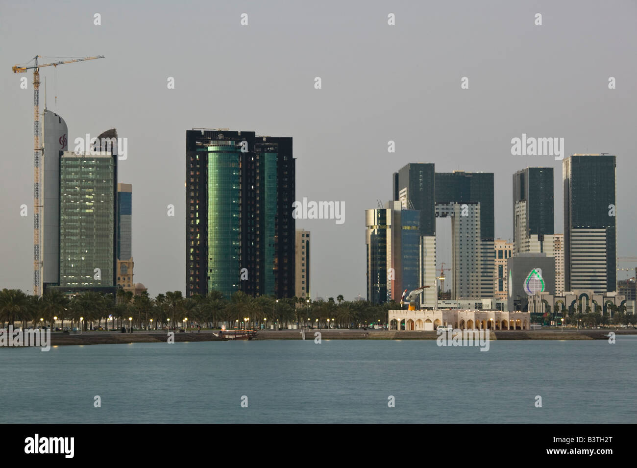 Qatar, Ad Dawhah, Doha. West Bay Development along the Corniche / Dusk ...