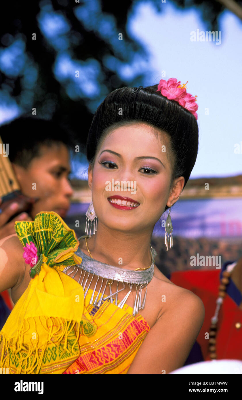 Thailand, Bangkok. Dancer from Issan district performing at cultural festival. Stock Photo
