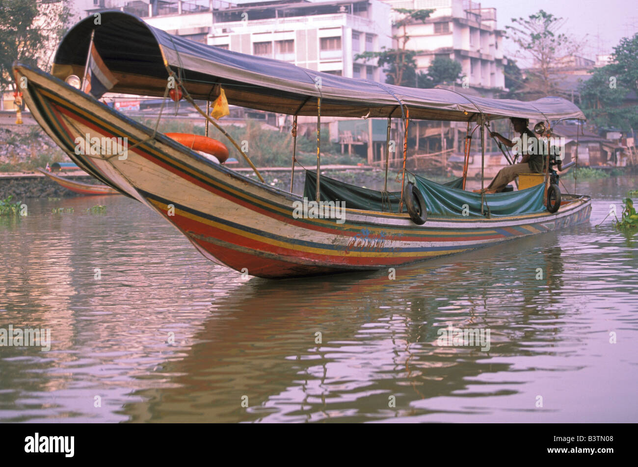 Thailand, Ayuthaya. Long boat on the canal Stock Photo Alamy