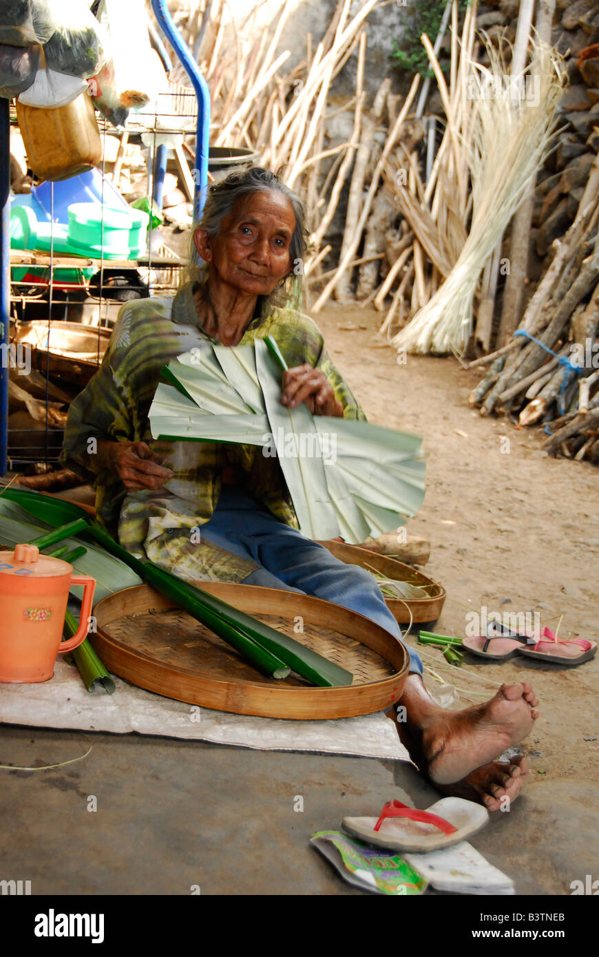 bali aga old lady , julah village  , north bali , indonesia Stock Photo