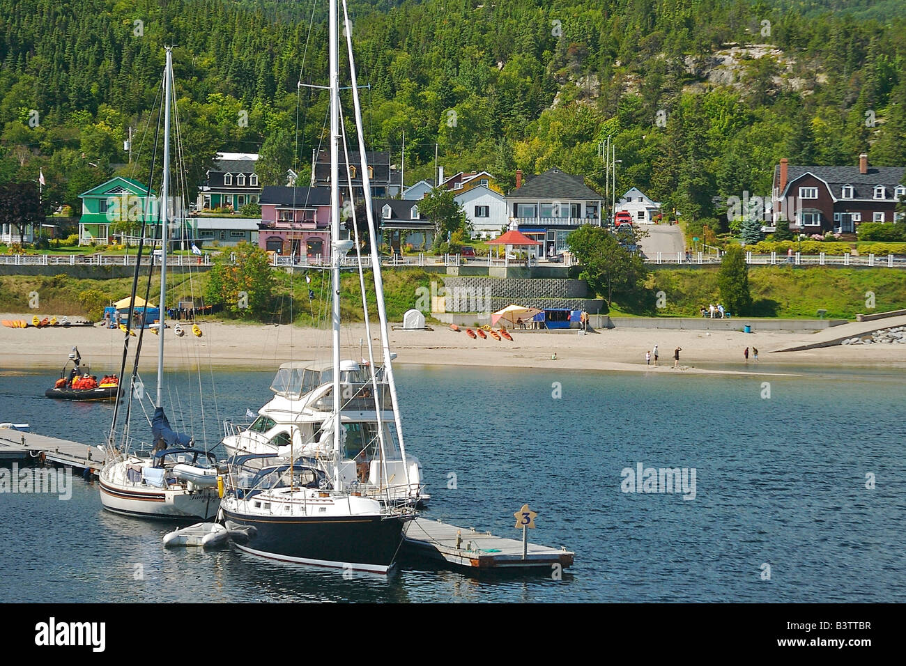 North America, Canada, Quebec, North Shore, Tadoussac. A view from the water of Tadoussac houses