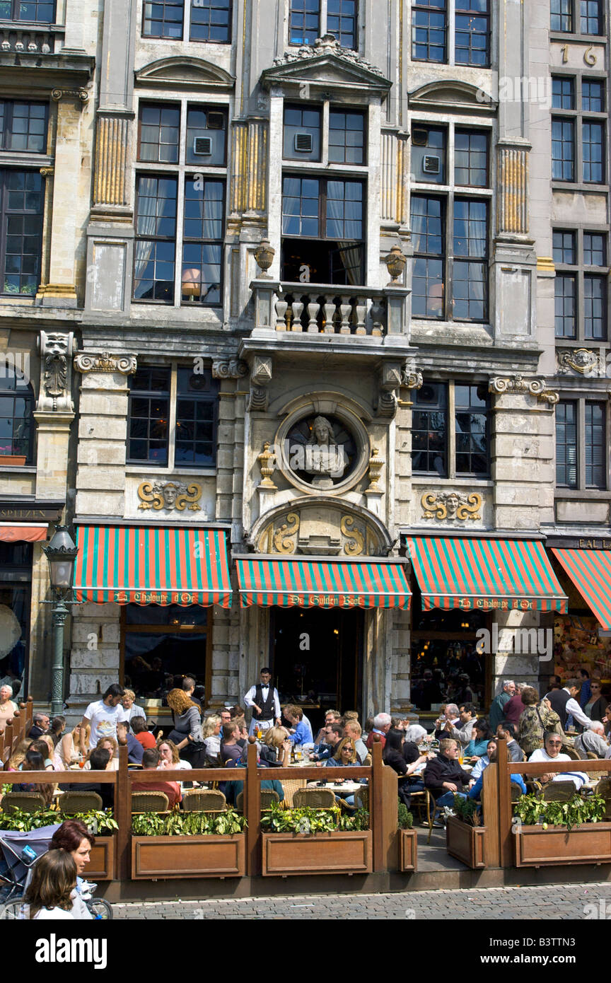 Europe, Belgium, Brussels-Capital Region, Brussels, The Grand Place, Restaurant De Gulden Boot or La Chaloupe dOr Stock Photo