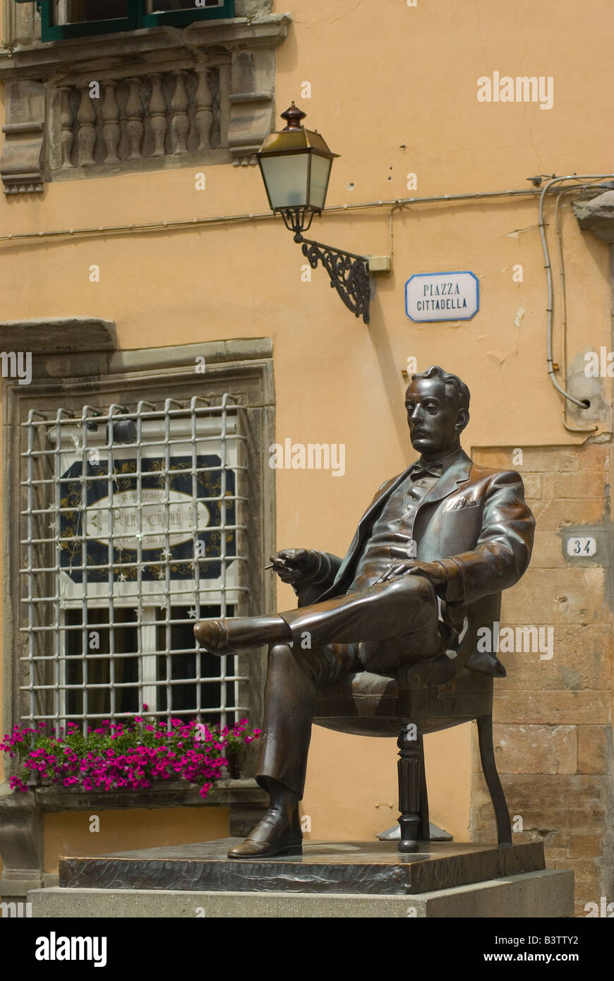 Staue of Giacomo Puccini in Lucca, Tuscany, Italy, Europe Stock Photo