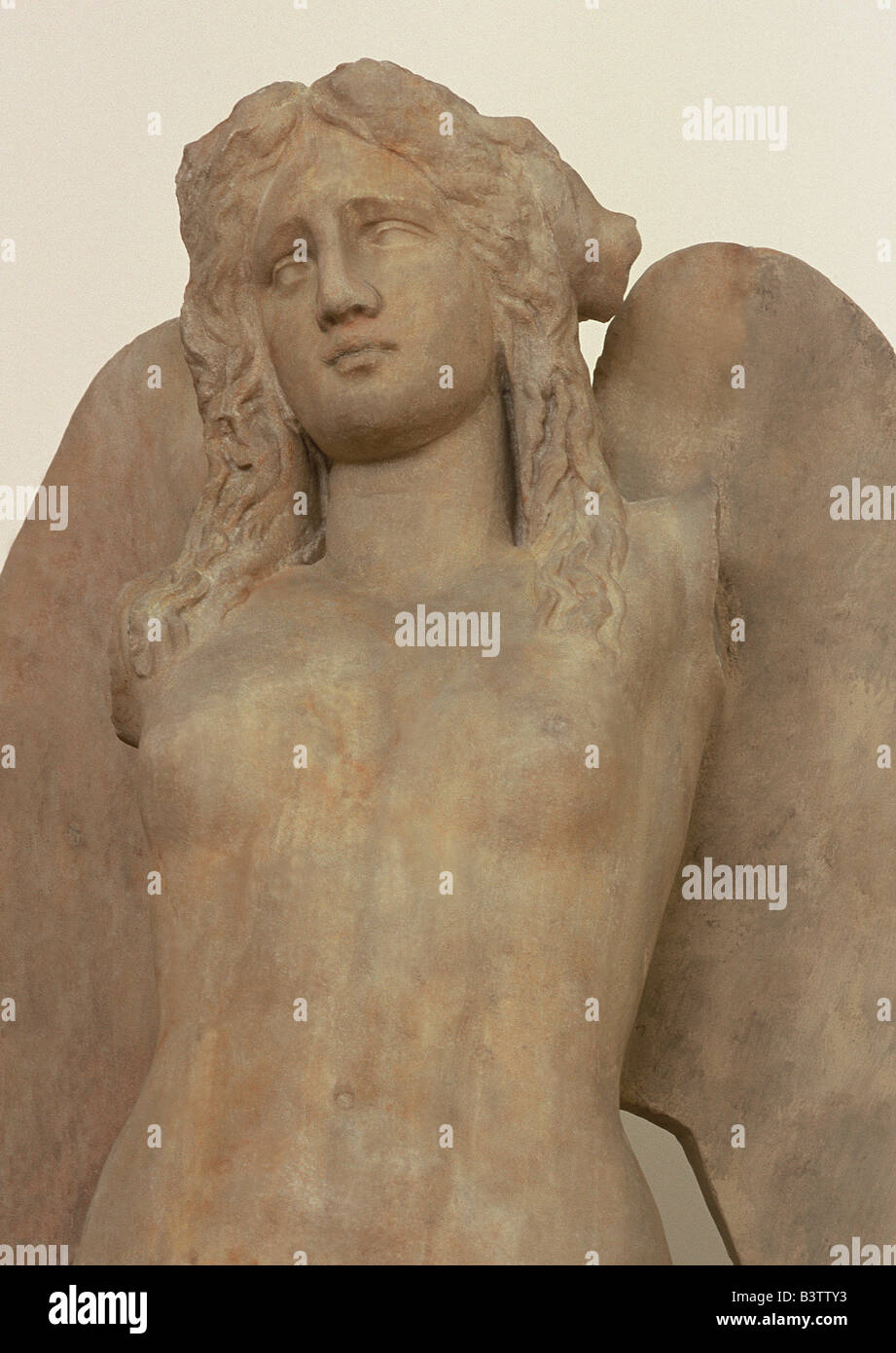 Europe, Greece, Athens. A small, classical era marble Sirenin the National Archeological Museum. Stock Photo