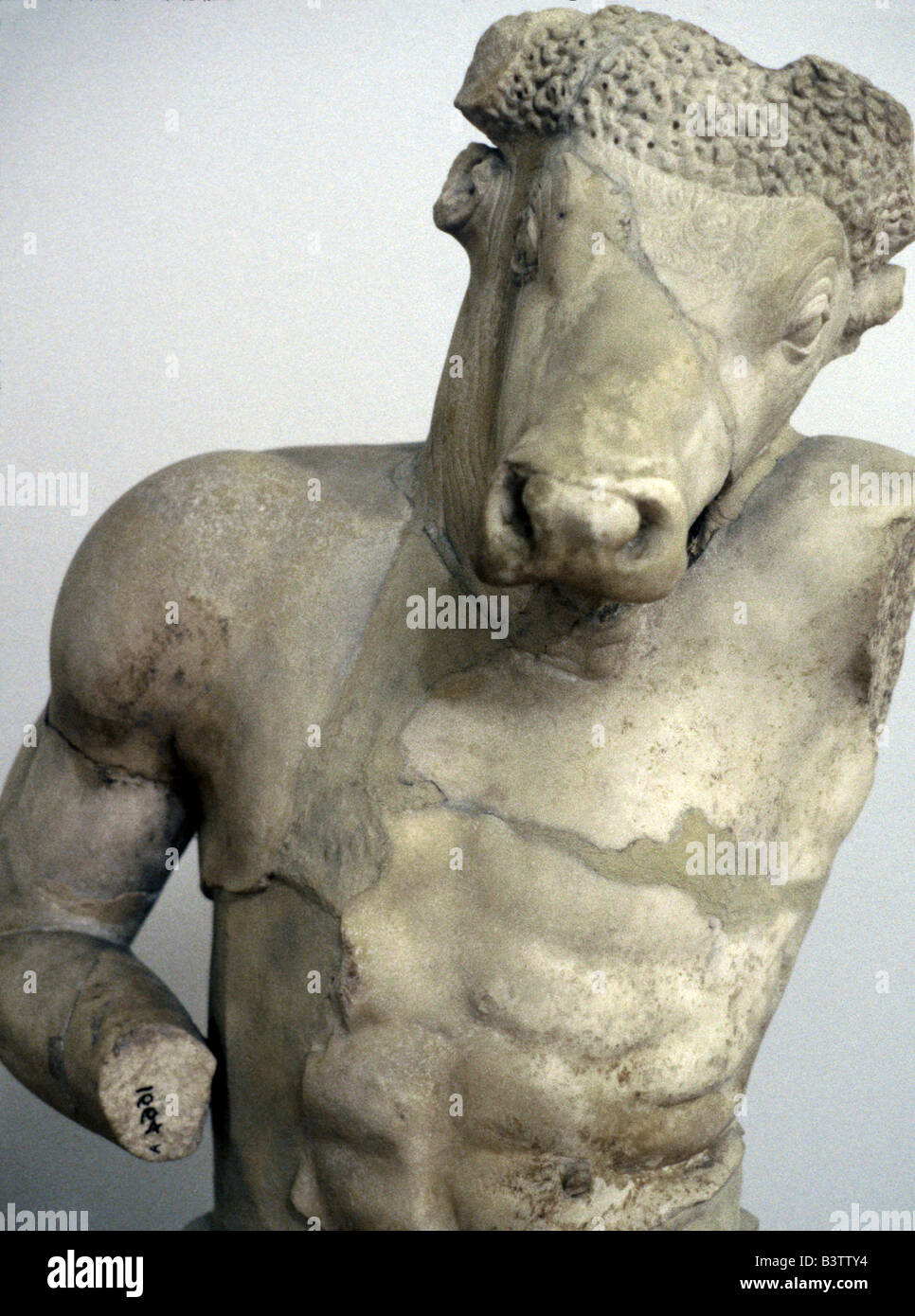 Europe, Greece, Athens. Classical era marble statue of a Minotaur in the National Archeological Museum. Stock Photo
