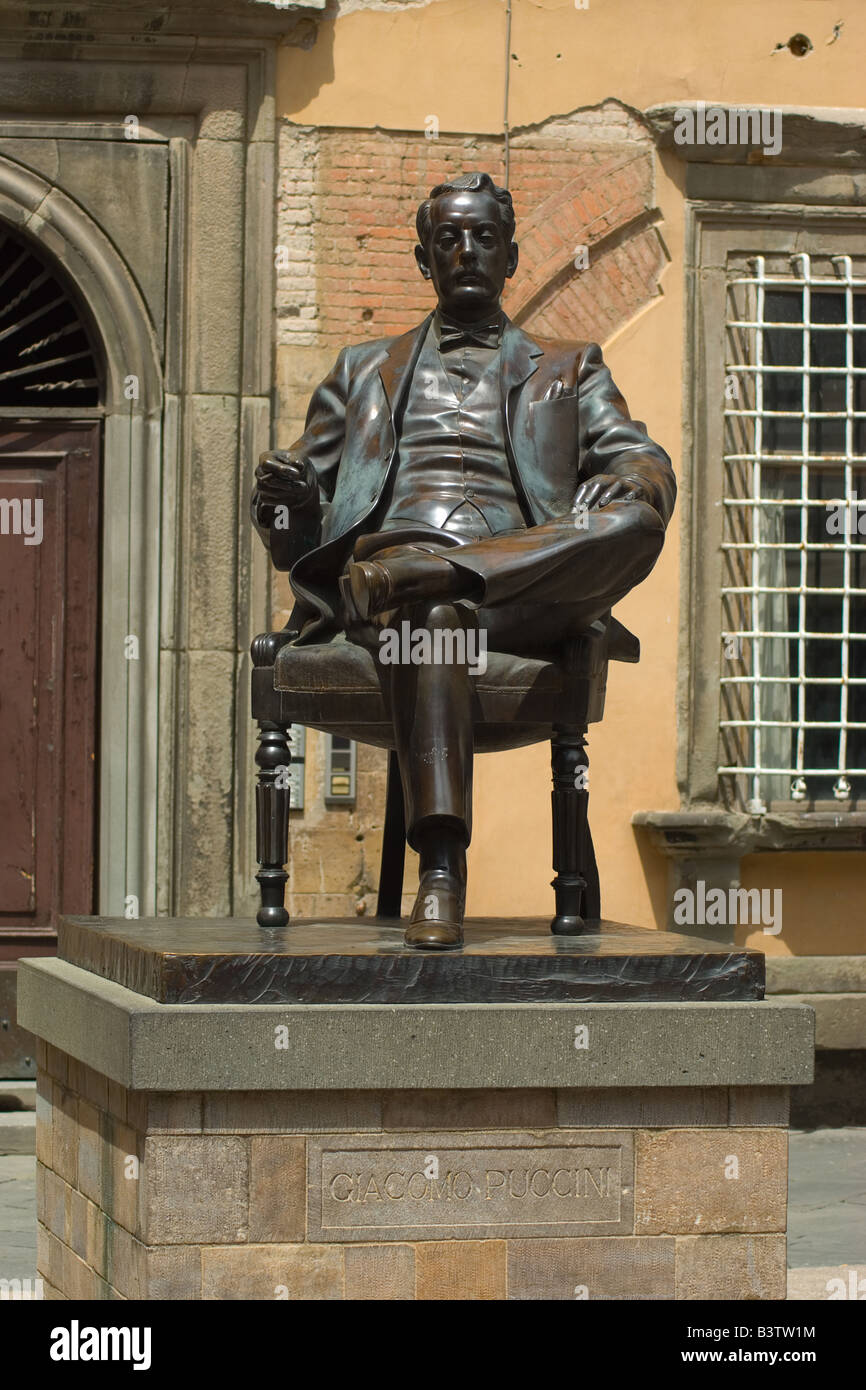 Staue of Giacomo Puccini in Lucca, Tuscany, Italy, Europe Stock Photo