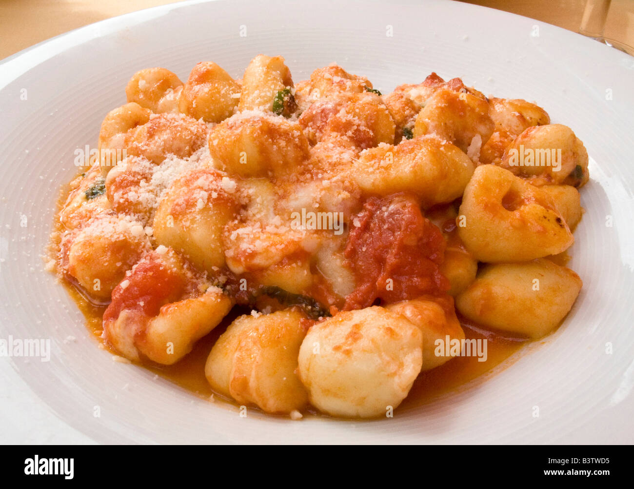 Europe, Italy, Positano. Display plate of gnocci, a potato or bread dish. Stock Photo