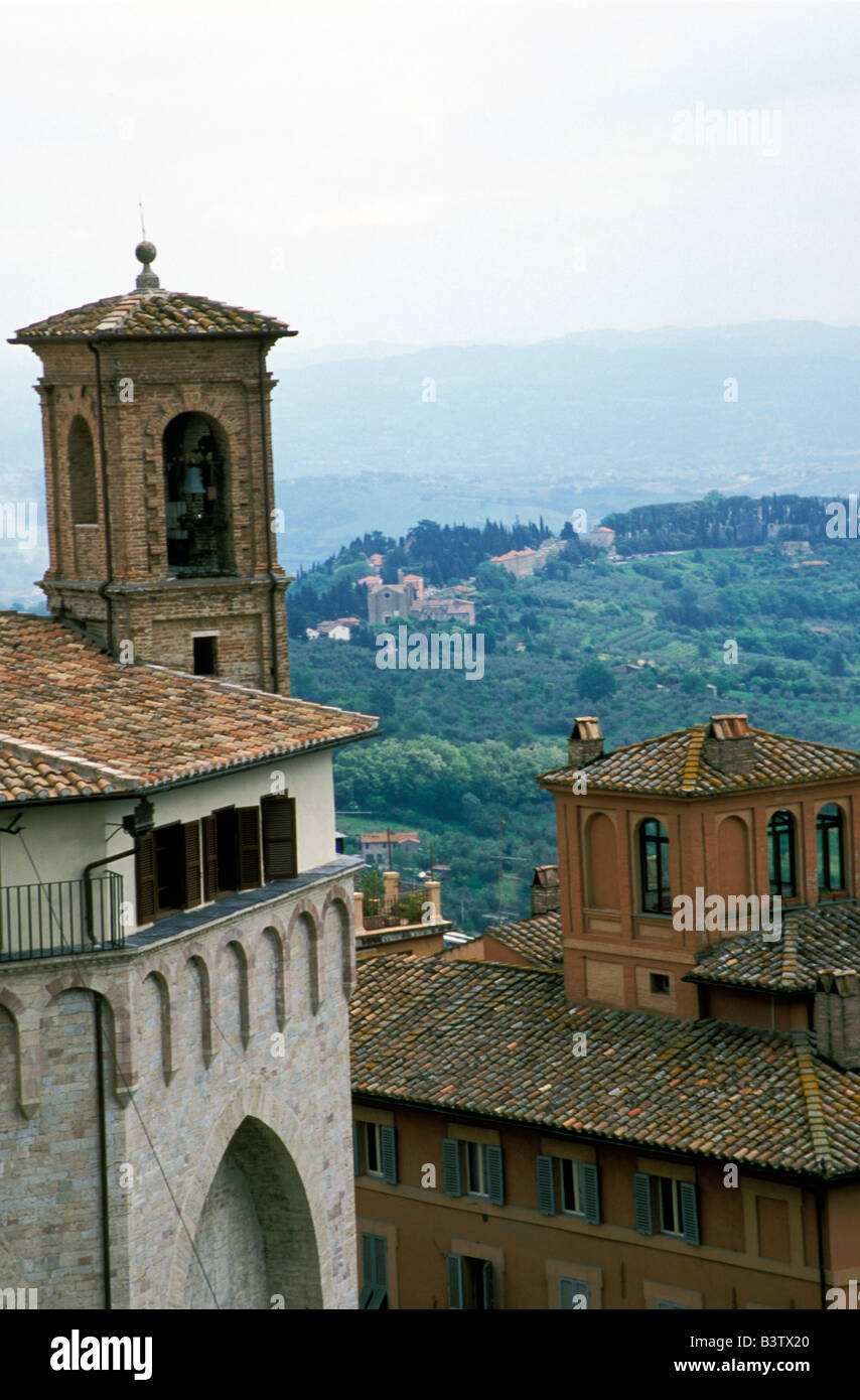 Europe, Italy, Umbra, Assisi. Scenic Rooftops. Stock Photo