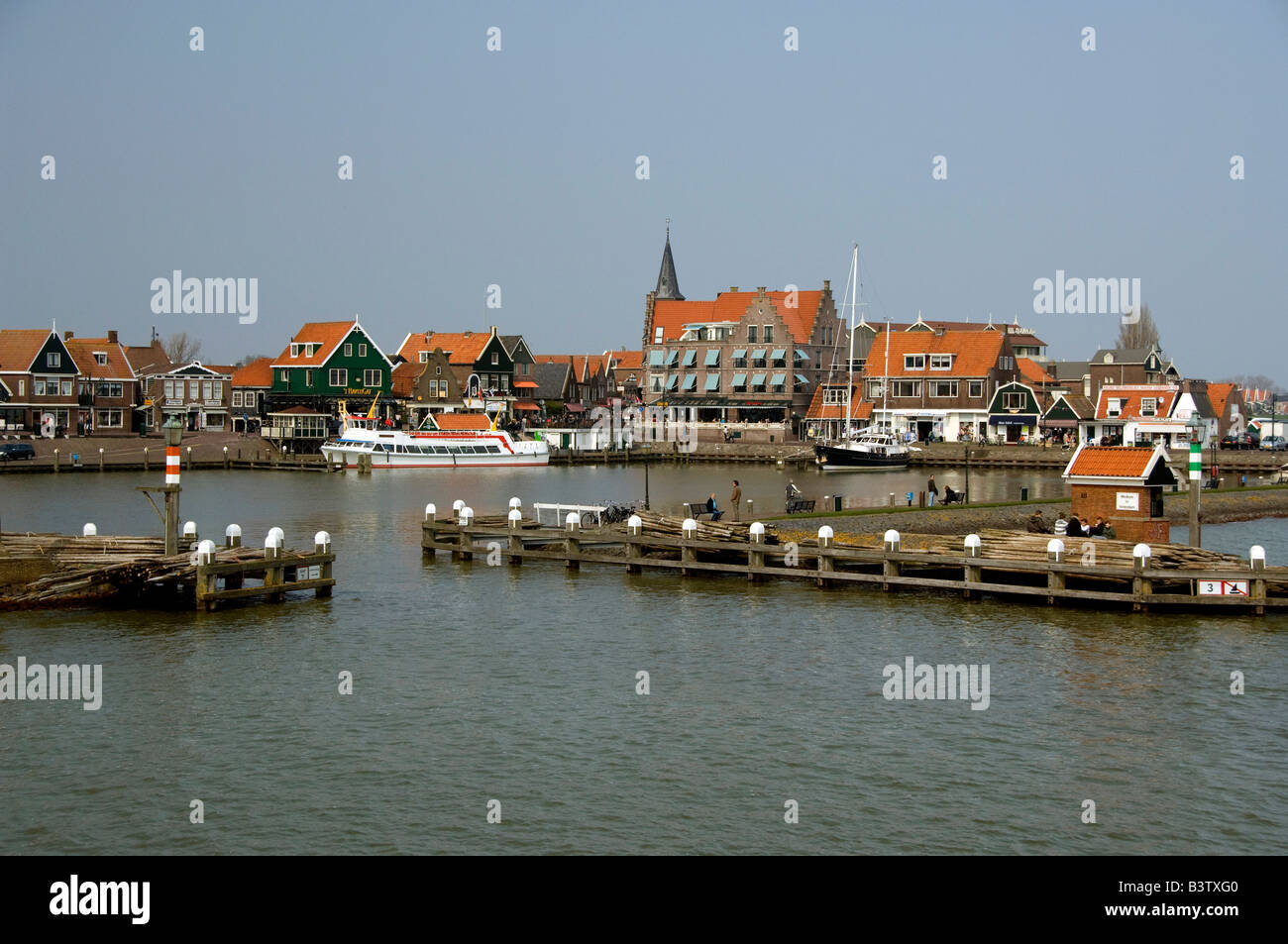 Netherlands (aka Holland), Volendam. Picturesque fishing village on the IJsselmeer. Riverside view. Stock Photo