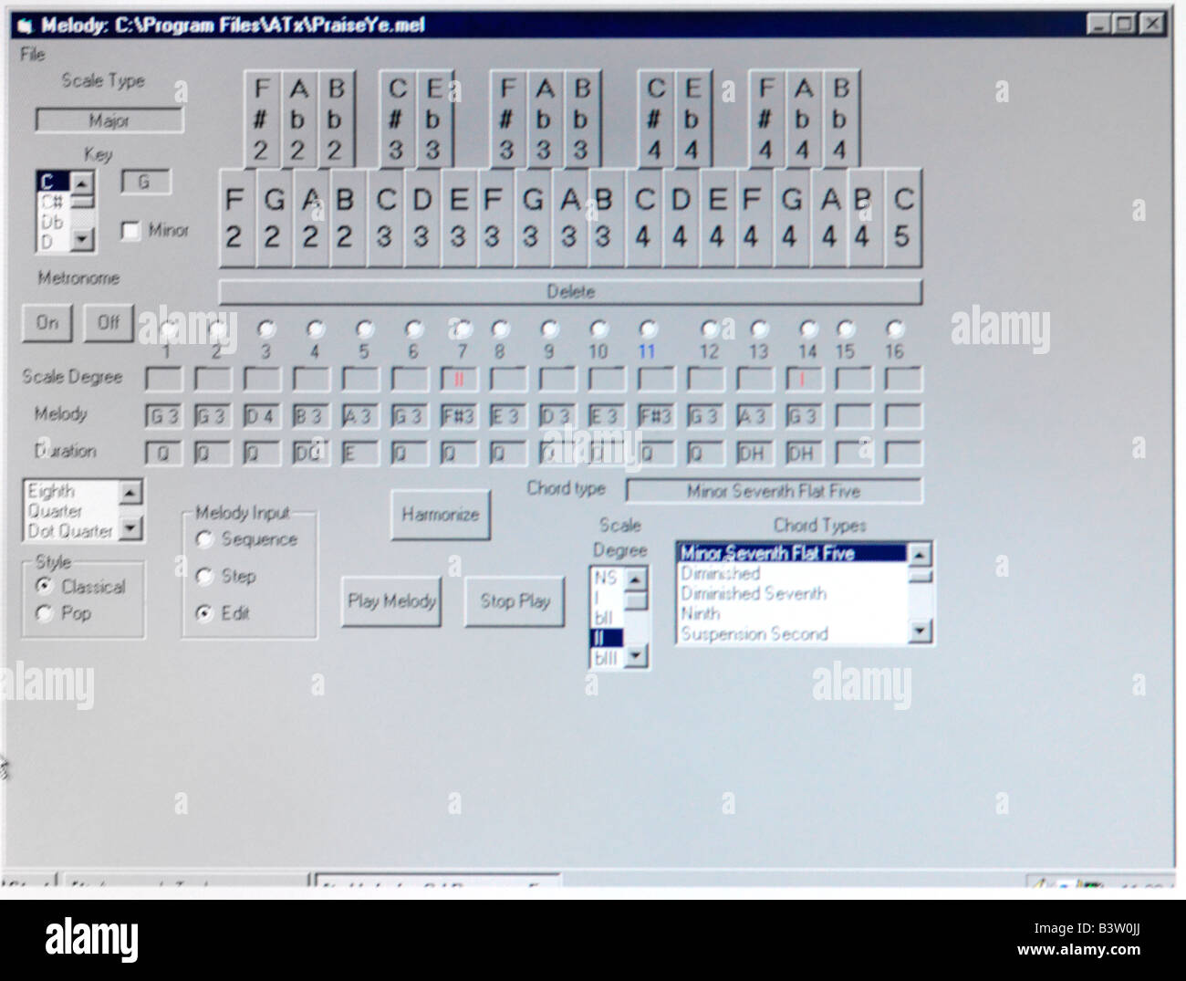 Music Composition Programme on Screen of Computer Stock Photo