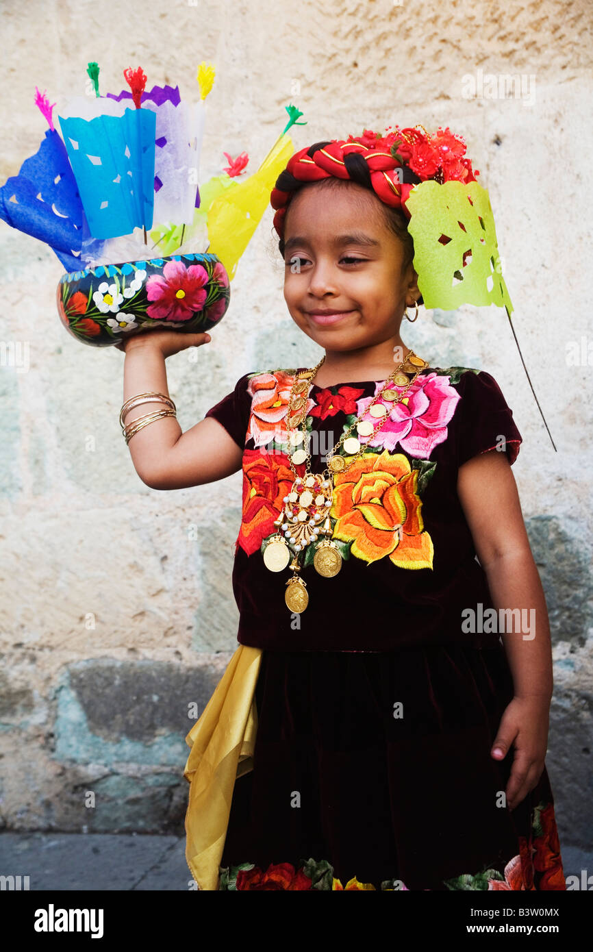 Tehuana children are dressed up in traditional costumes during Easter celebrations in Oaxaca, Mexico, Latin America Stock Photo