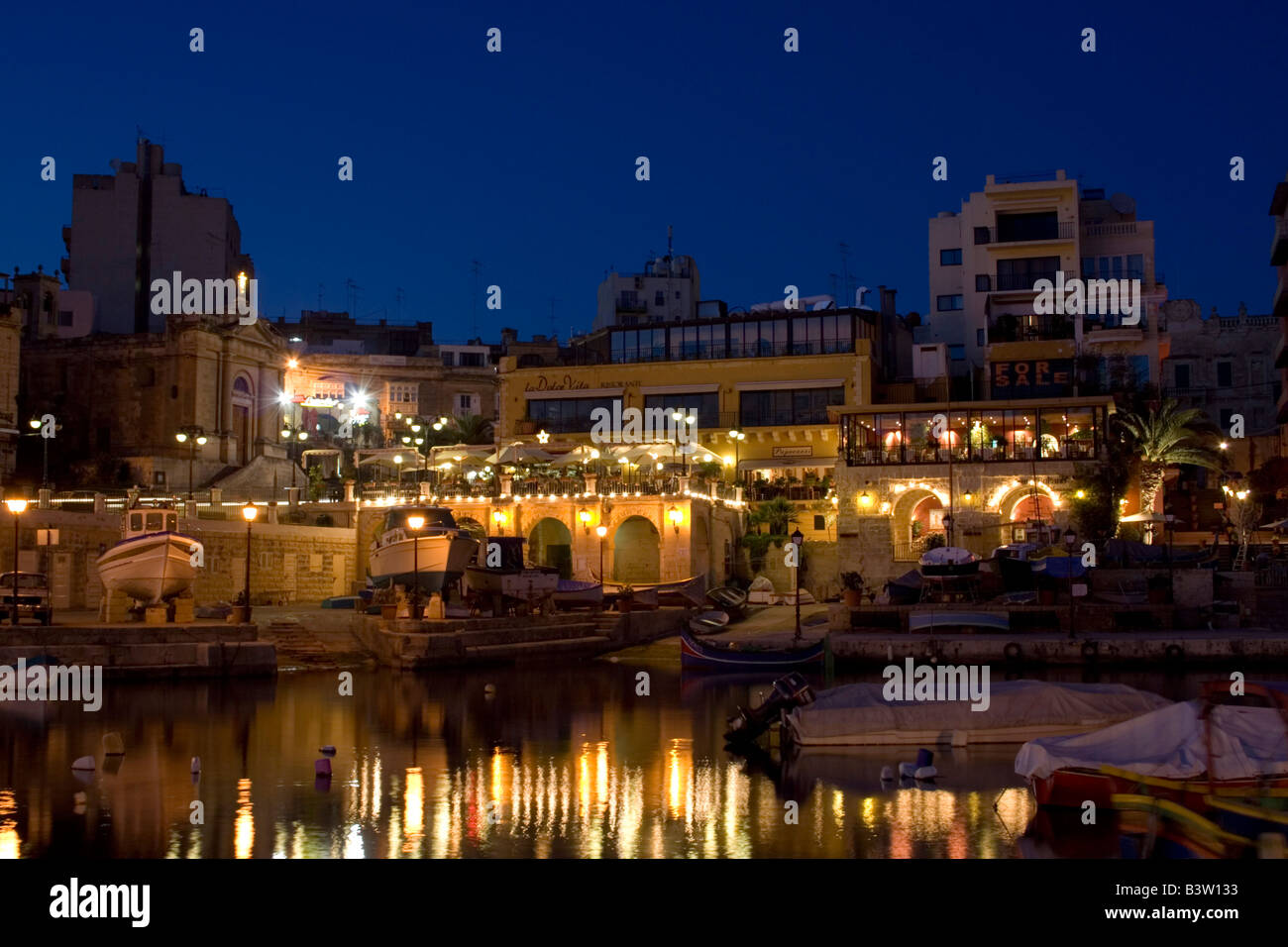 St Julians Bay, Malta. This area is the heart of Malta's nightlife. Stock Photo