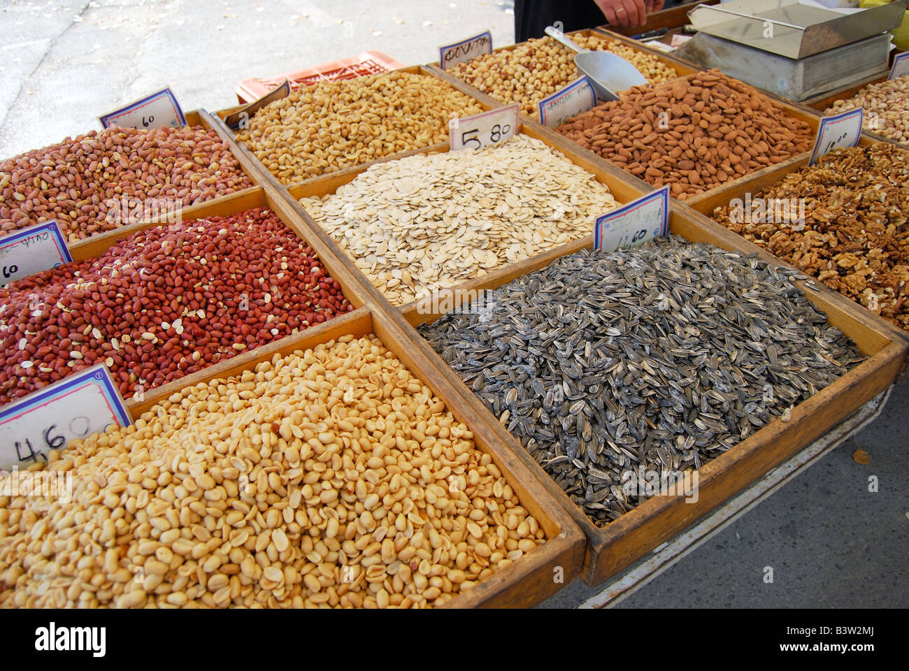 Nut selection, street market, Nea Moudania, Chalkidiki, Central
