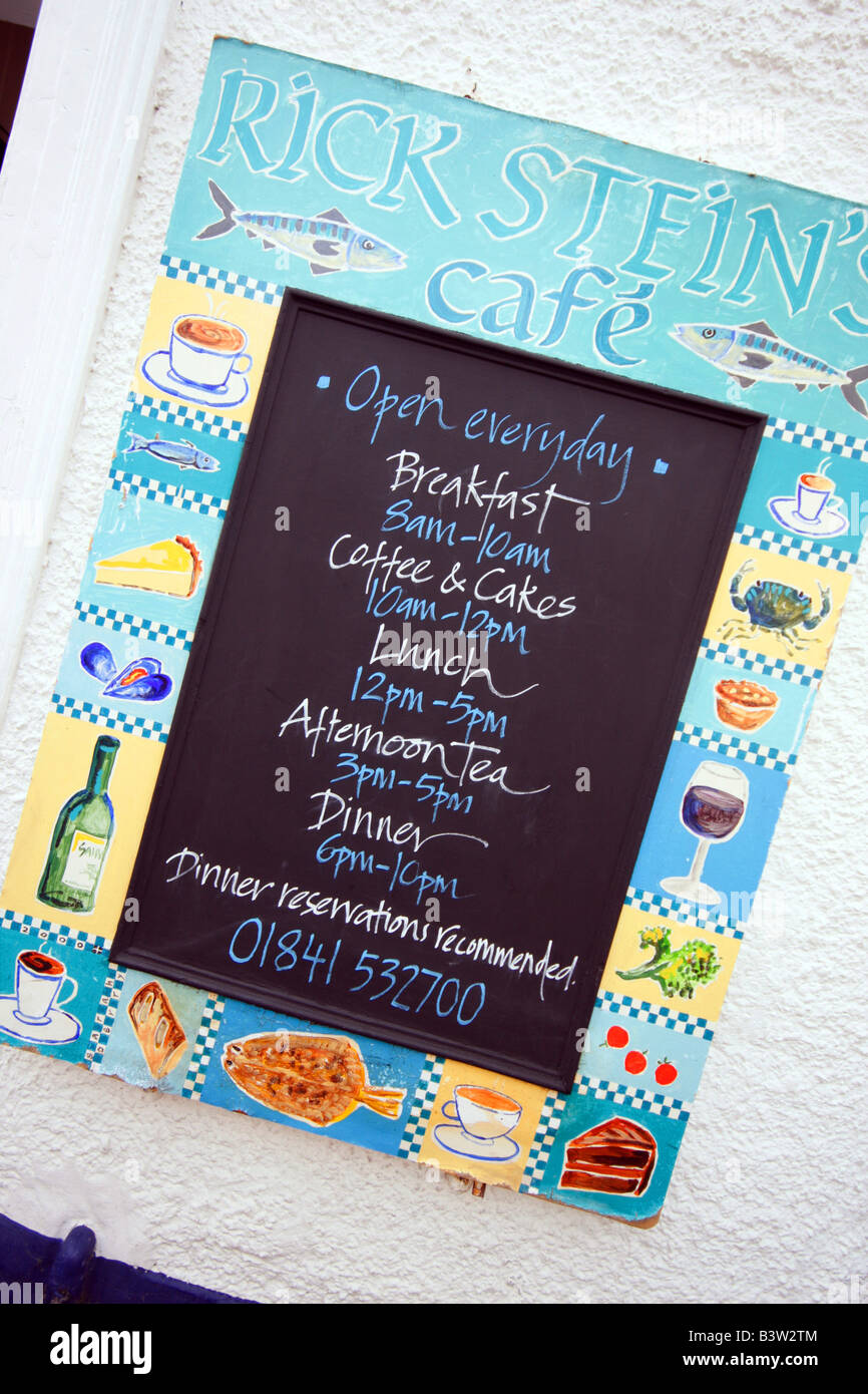 menu outside Rick Stein s Cafe in Padstow Cornwall UK Stock Photo