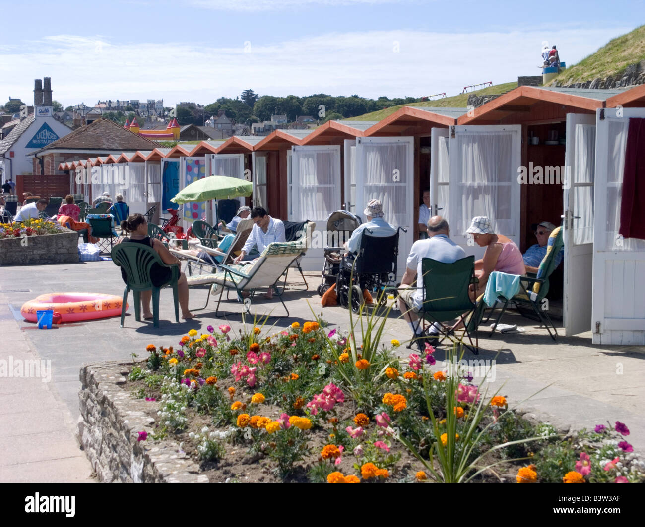 Beach huts at Swanage Dorset Stock Photo Alamy