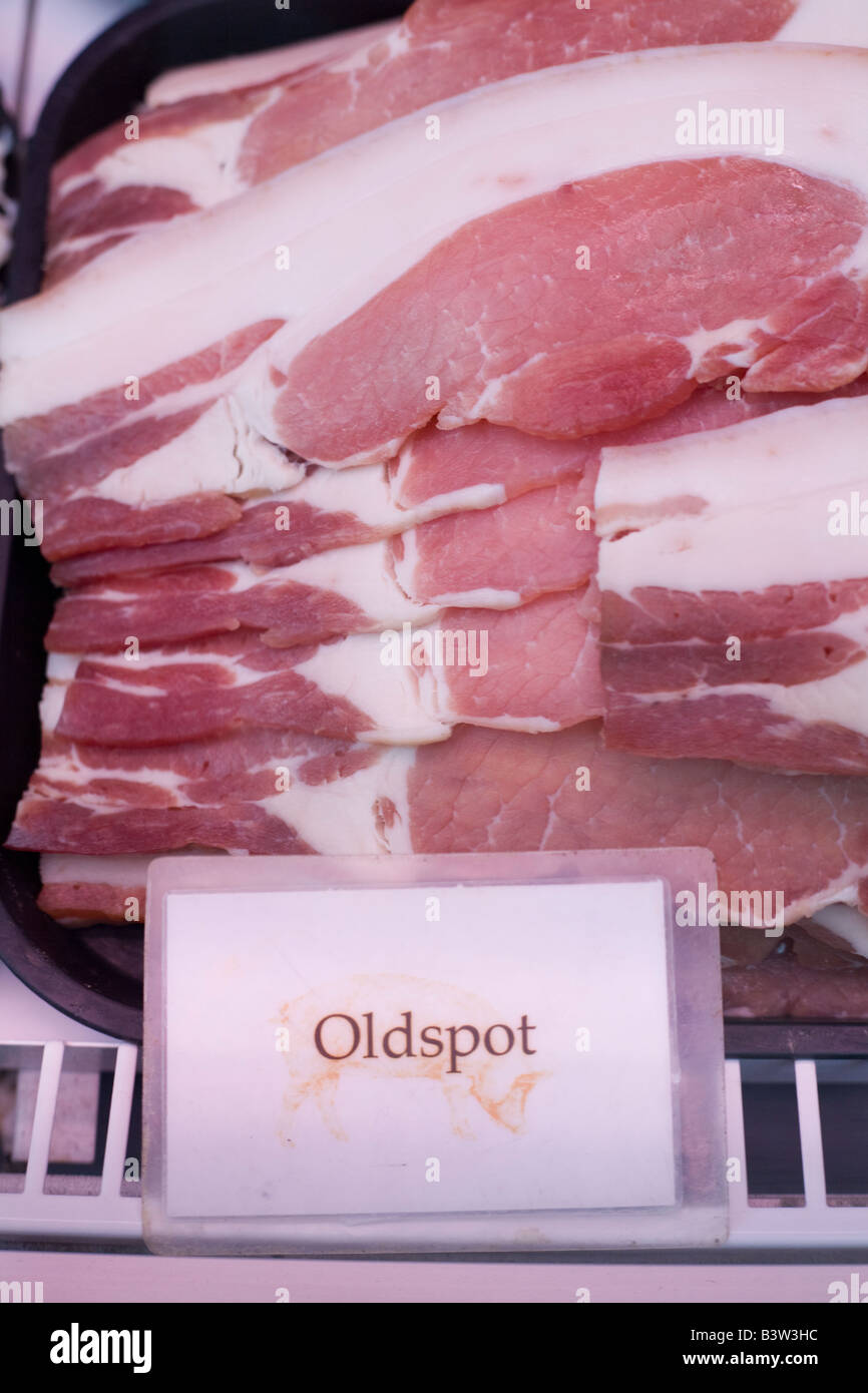 Oldspot bacon on sale at Borough Market, London Stock Photo