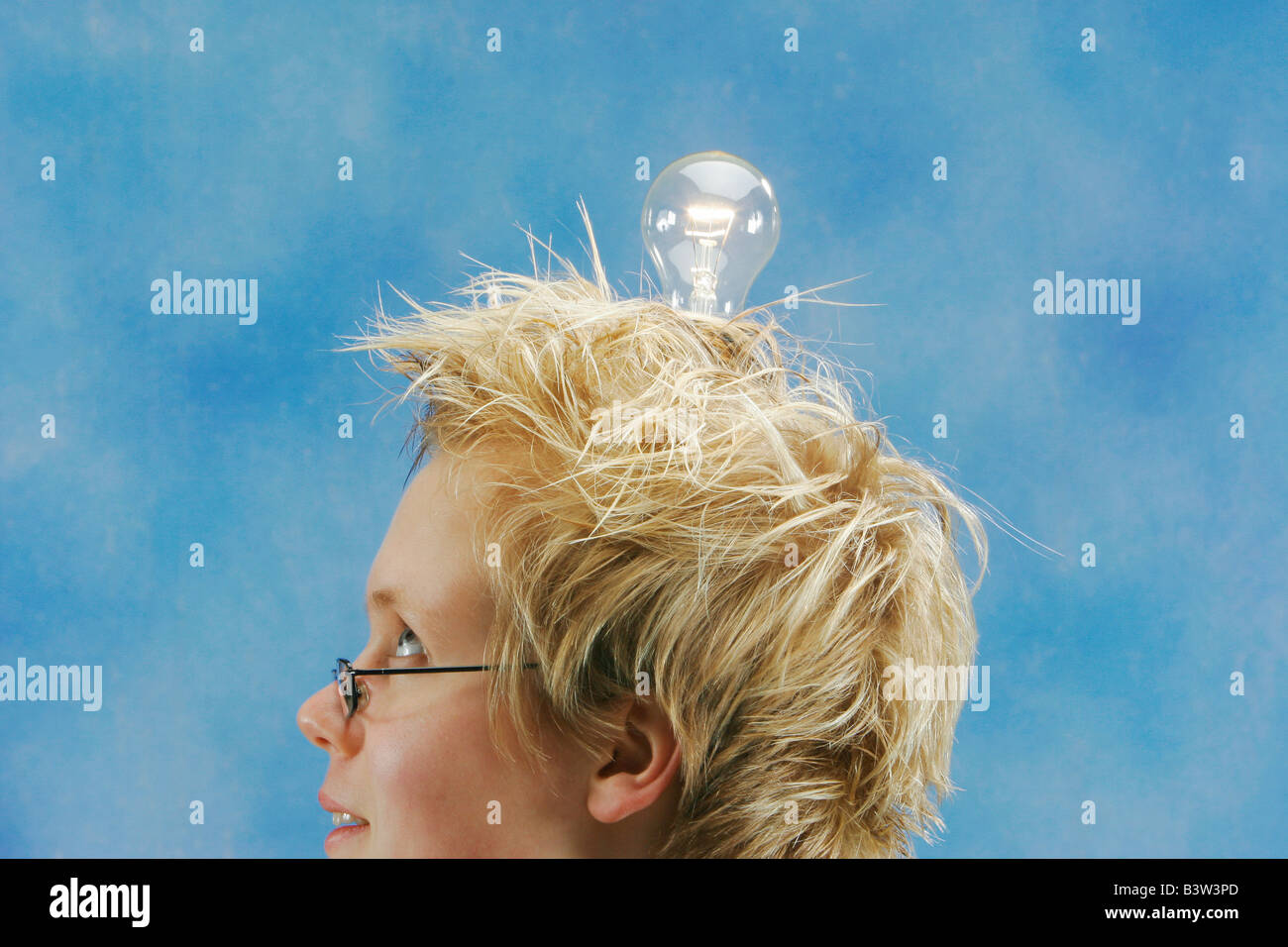 electric bulb on head Stock Photo