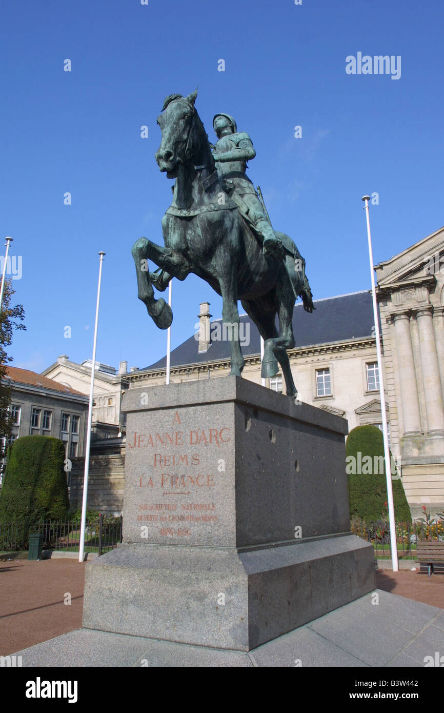 Statue of Joan of Arc, Jeanne d'Arc, Blue sky in Reims, France