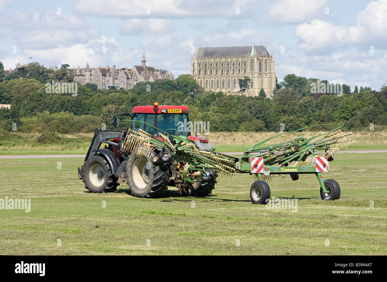 A Krone rotary grass cutter in action on airfield at Shoreham Airport ...