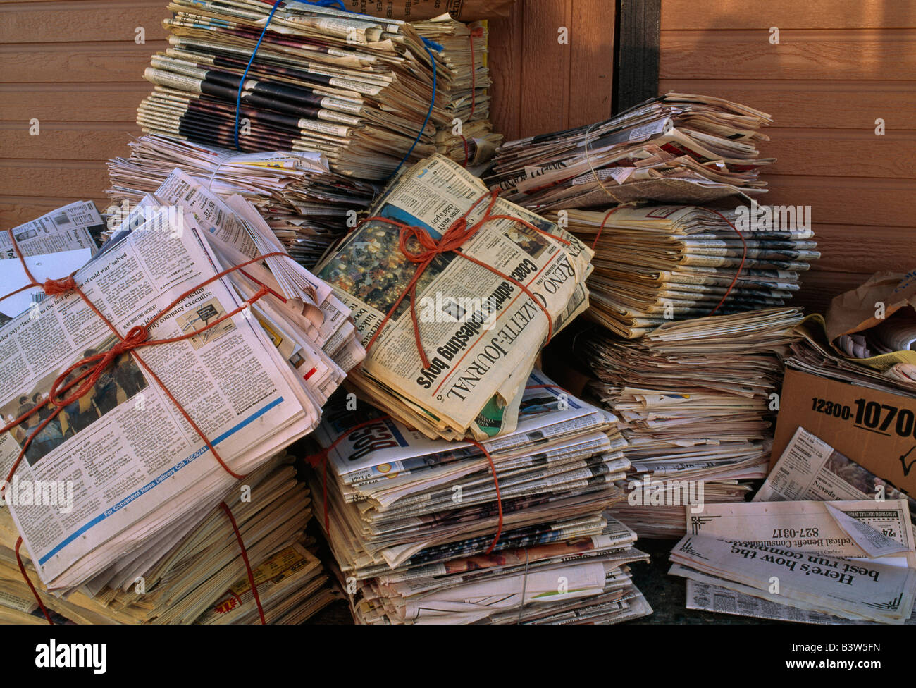 Newspaper bundled for recycling, United States Stock Photo