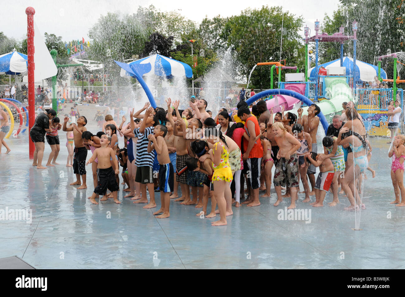 Summer fun, Ontario Place, Splash Works water park, Toronto, Ontario, Canada Stock Photo