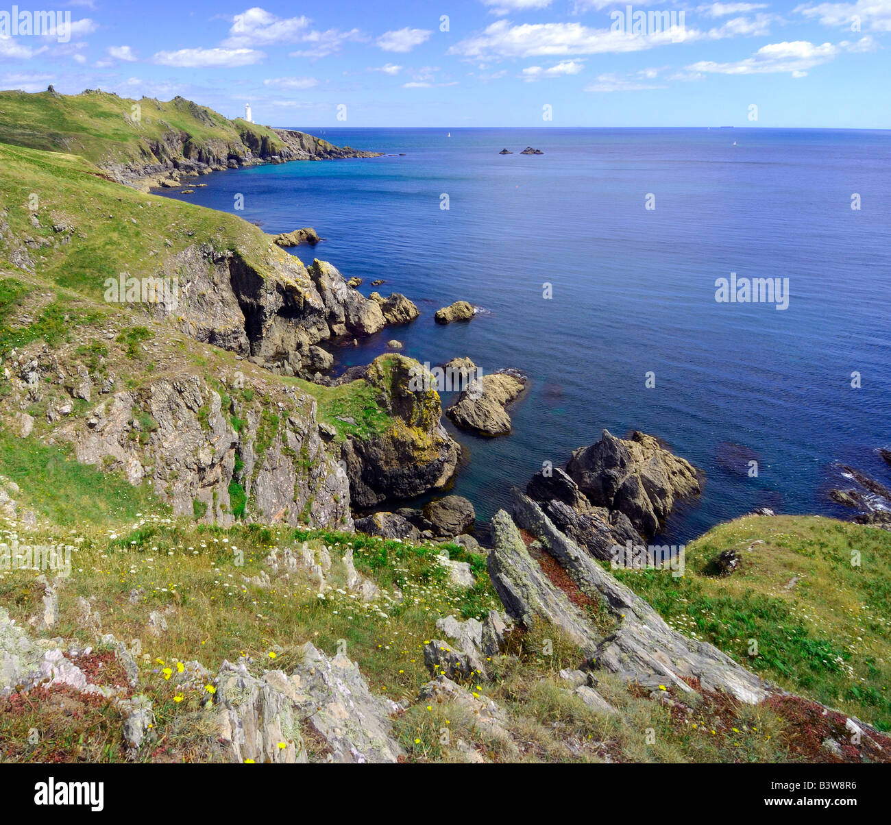 The rugged coastline looking towards Start Point Lighthouse on the