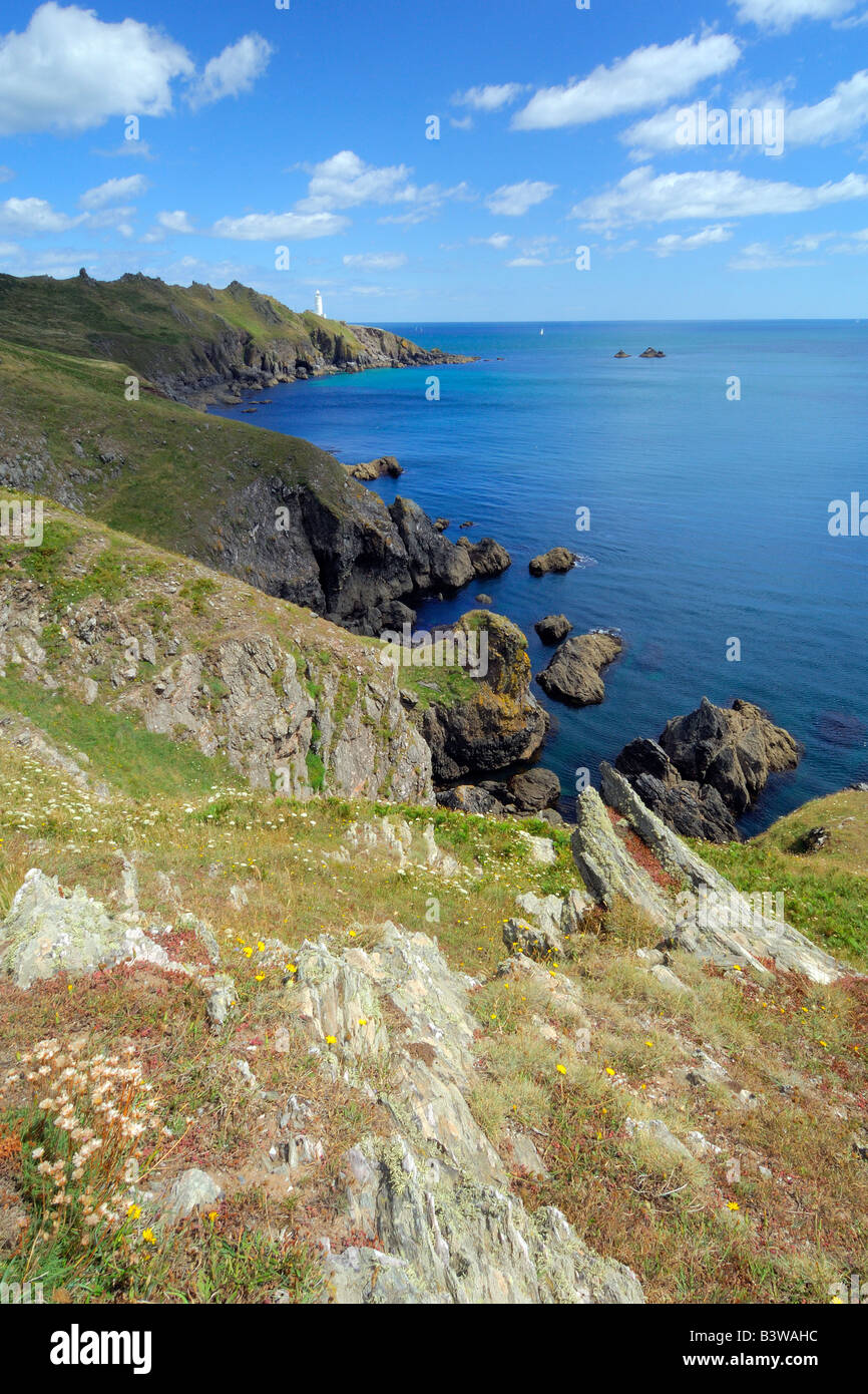 The rugged coastline looking towards Start Point Lighthouse on the