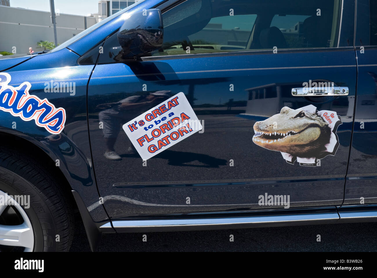Vehicle decorated with University of Florida Gator symbols Gainesville Florida Stock Photo