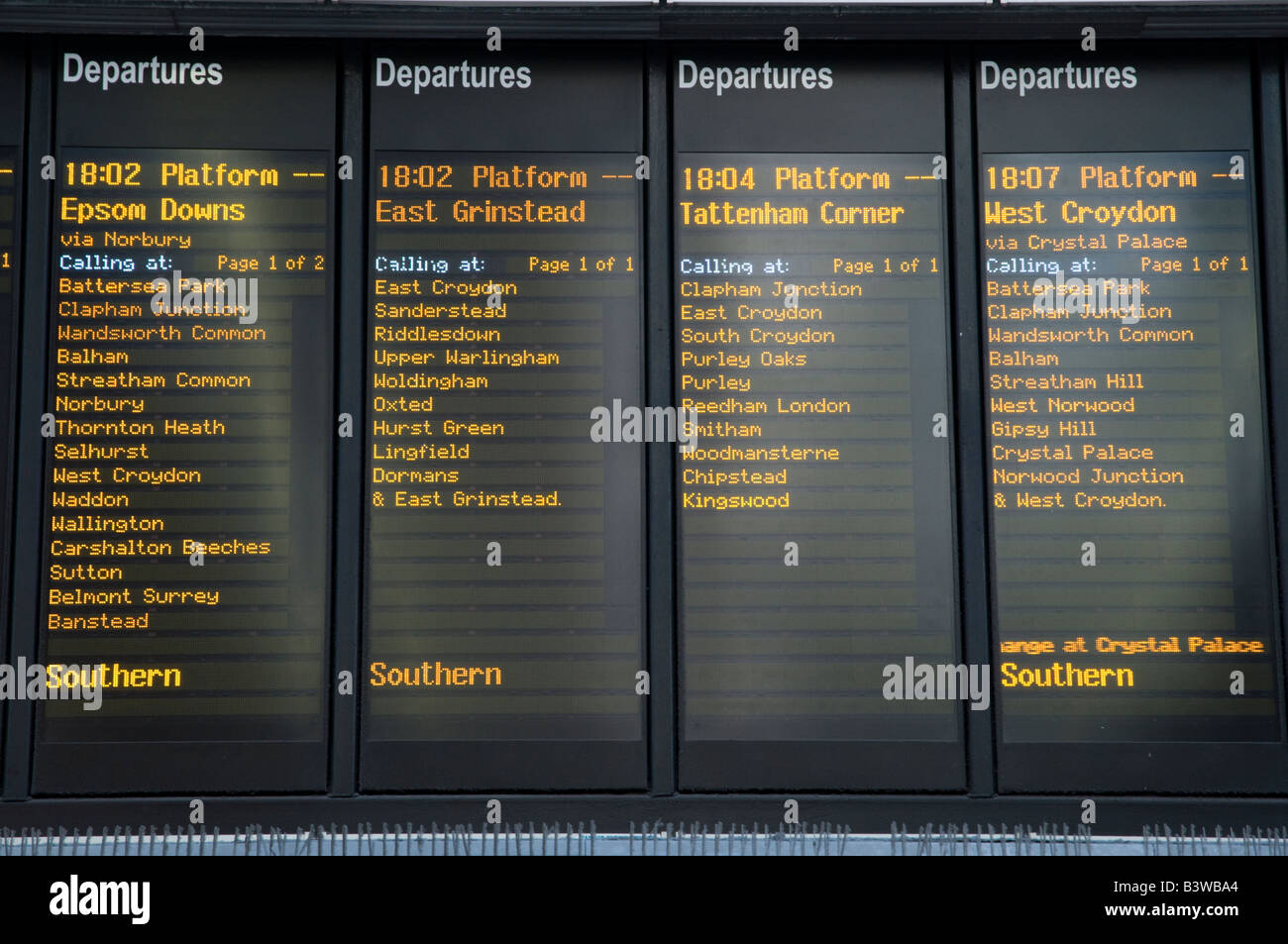 Departures board at Victoria Station London England UK Stock Photo