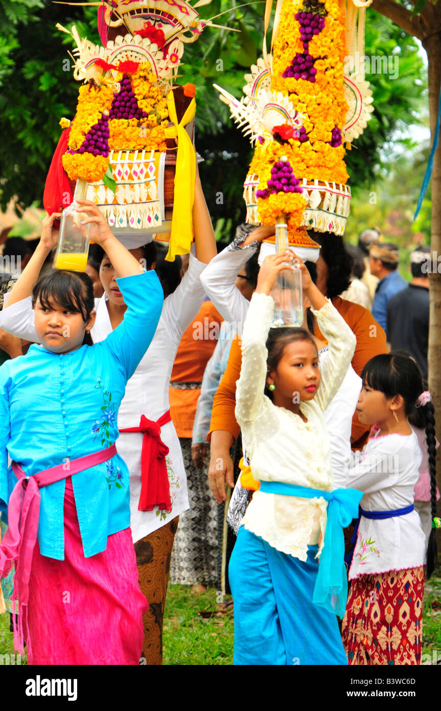 Women Carrying Offerings to Temple Festival (Odalan),mengwi, Bali, Indonesia Stock Photo