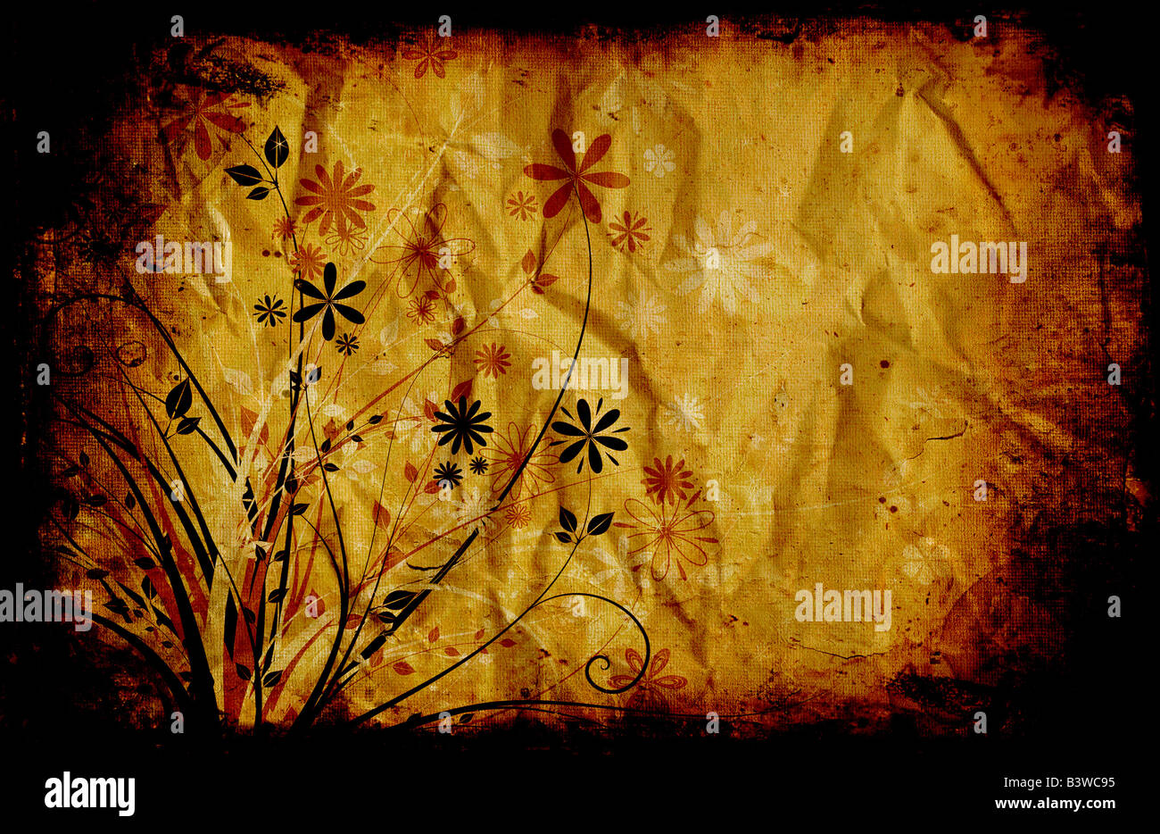 Abstract floral design on grunge style background Stock Photo - Alamy
