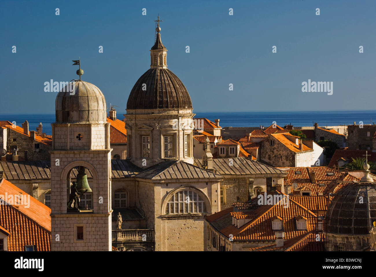St. Blaise church, and distant Adriatic Sea, Dubrovnik, Croatia a UNESCO World Heritage Site. Stock Photo