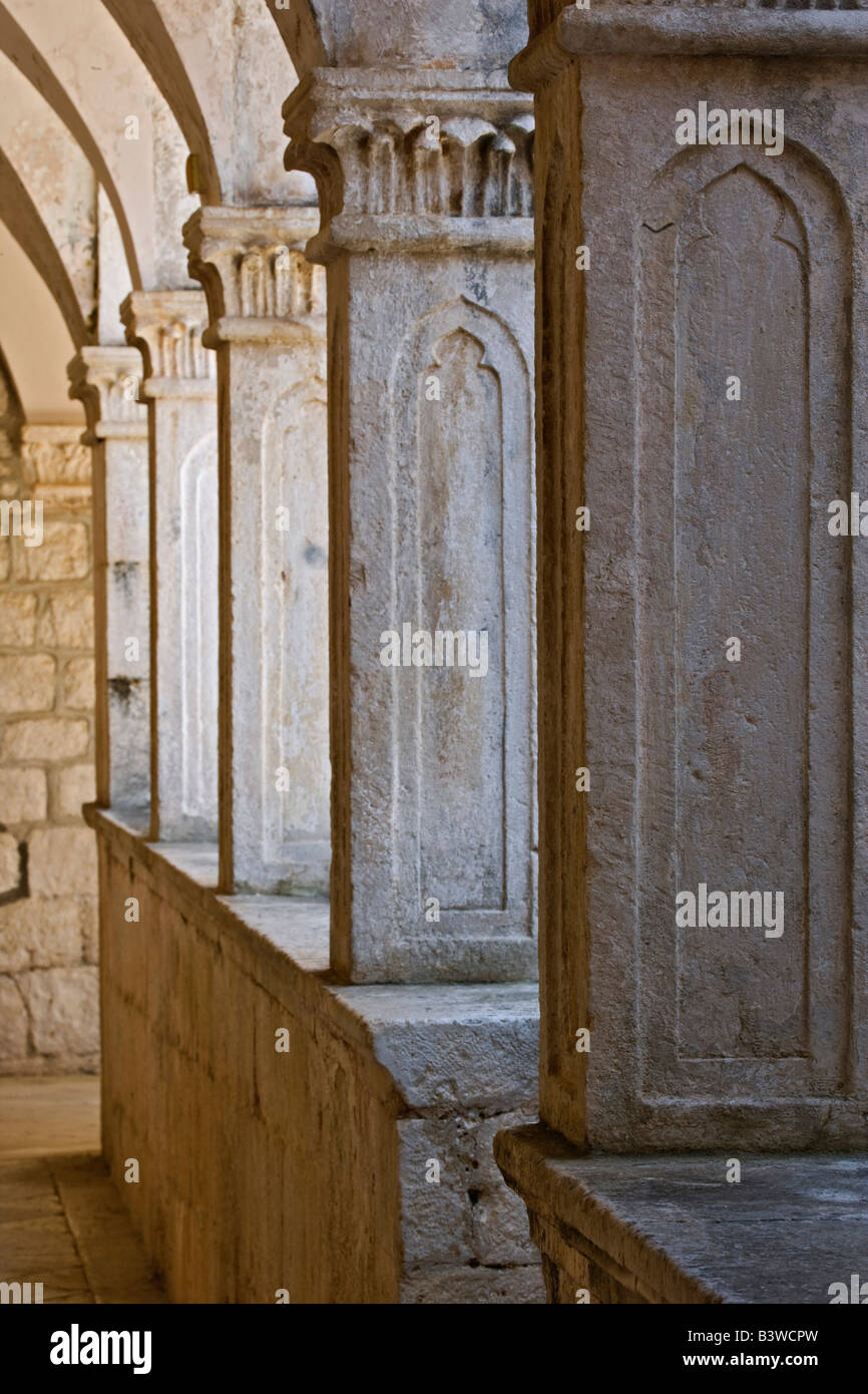 Franciscan monastery, Hvar Island, Croatia, Church, Religion, Arhitecture, Dalmatian, Column, Detail, Stock Photo