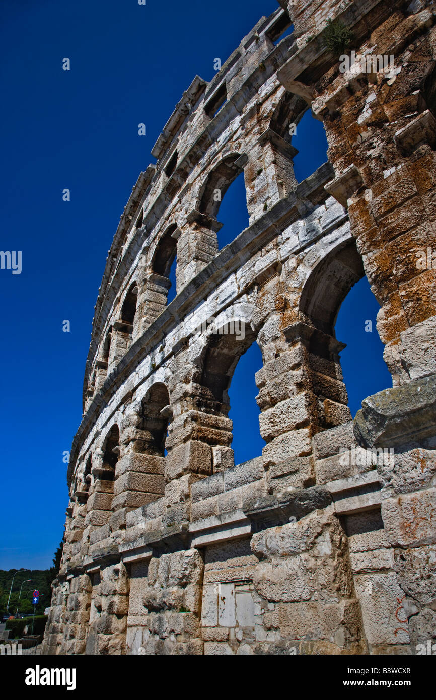 Facade of the coliseum in Pula, Croatia. The third largest and most complete in the world. Stock Photo