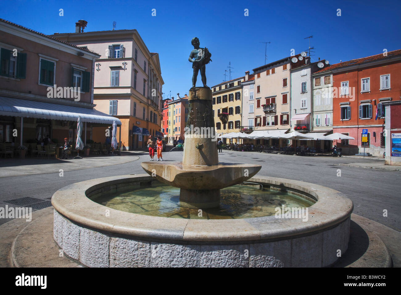Fountain on the town square, Rovigno, Croatia Stock Photo