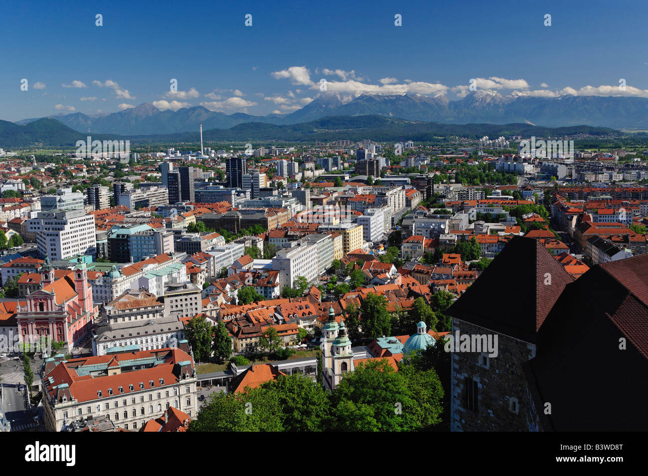 Elevated view of Ljubljana, Slovenia from Ljubljana Castle (Ljubljanski grad) Stock Photo