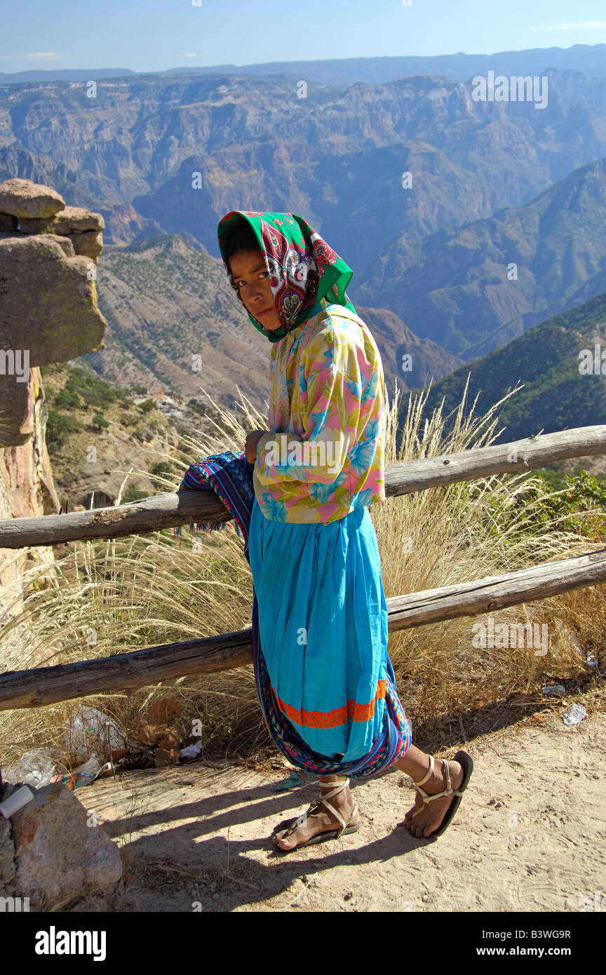 Mexico, Chihuahua, Copper Canyon. Tarahumara Indian girl Stock Photo