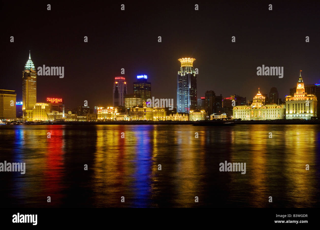 View over the Huangpu River towards The Bund, Cityscape, Shanghai, China. Stock Photo