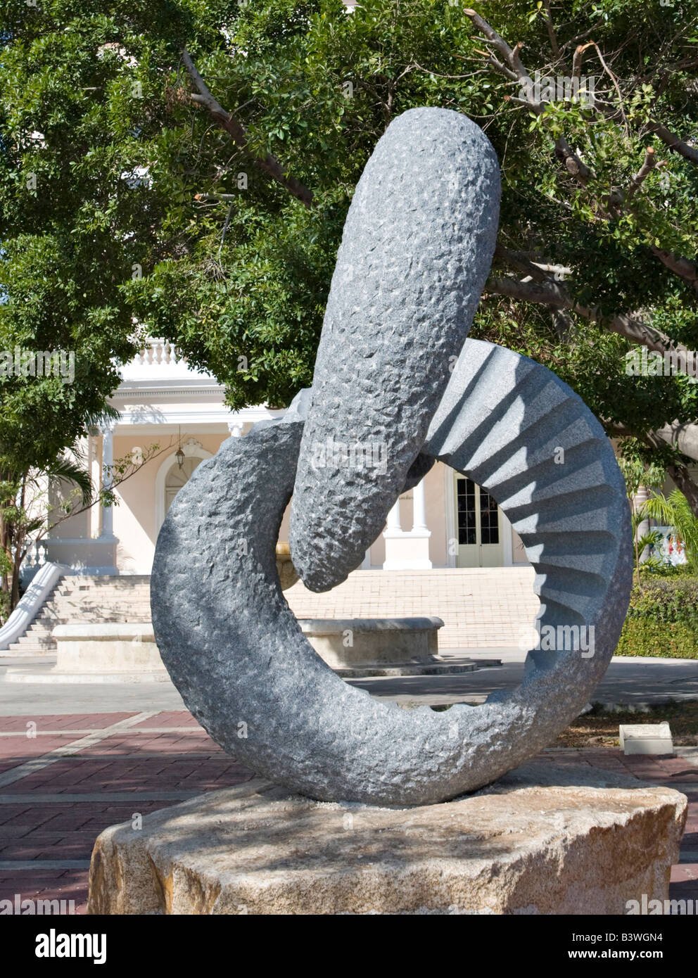 Mexico, Yucatan, Merida. A stone carving called Two Rings by the