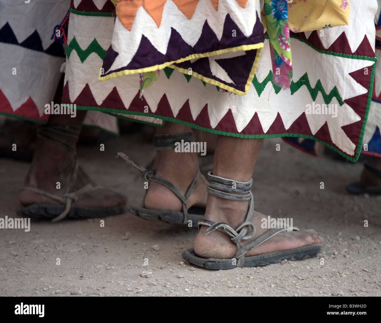 Tehuerichi - Mexico. Feet of dancers celebrating Easter in Tehuerichi, a village in the Sierra Tarahumara Stock Photo