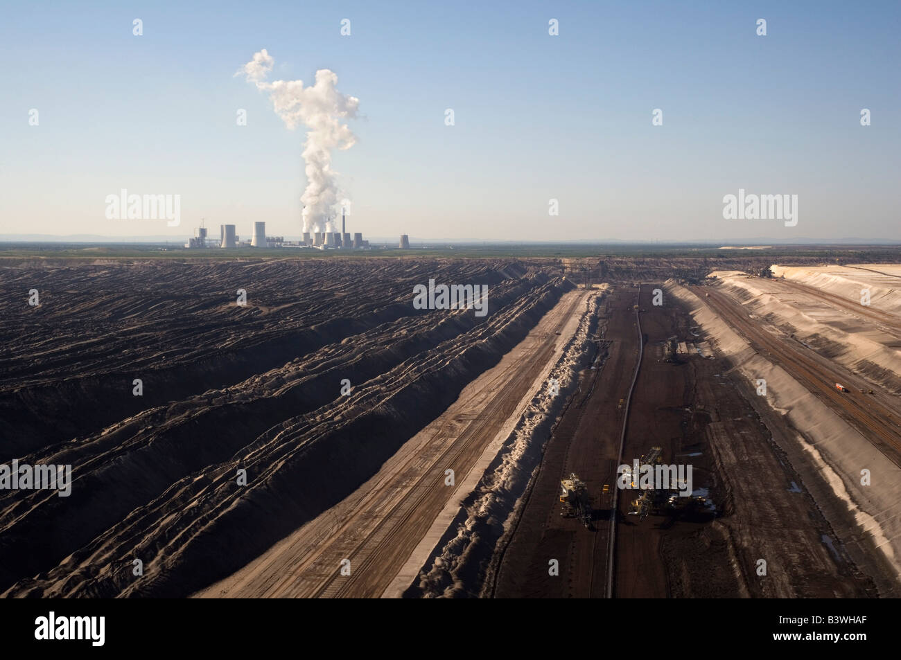 Brown coal power plant Boxberg O L with brown coal open cast mining Stock Photo